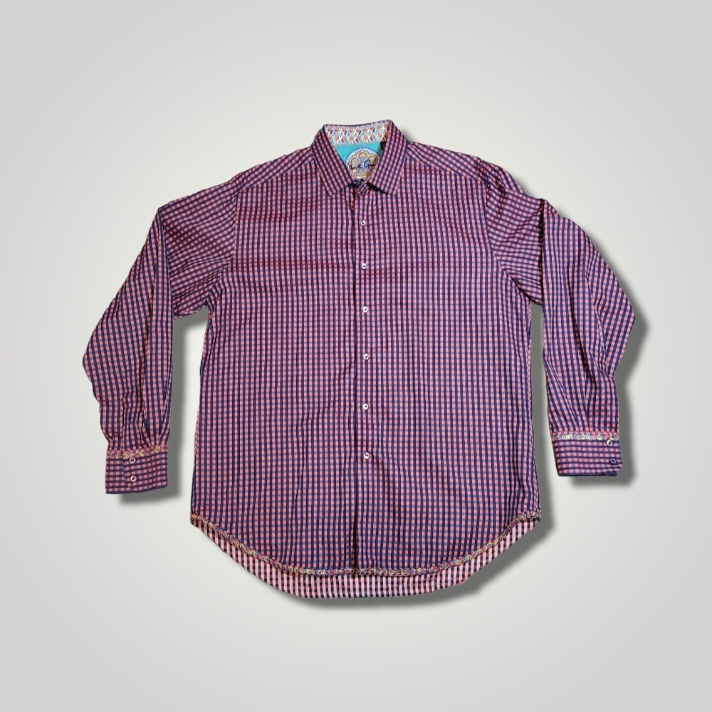 Robert Graham Button Up Shirt Mens Large Long Sleeve Blue & Red Flip-Cuff